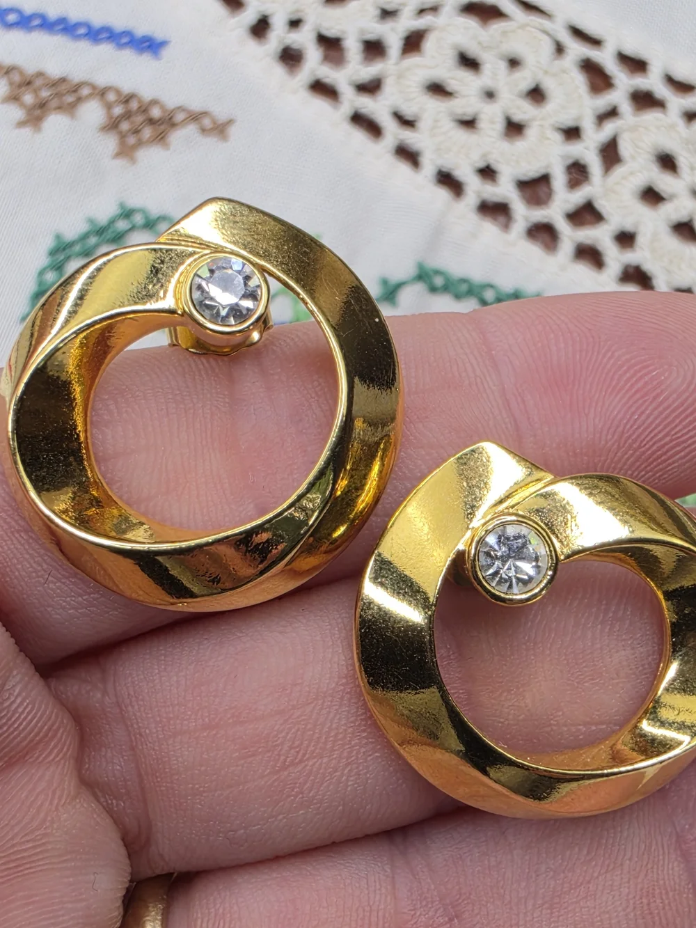 Avon Gold-Tone Circle Earrings with Clear Crystal Accent